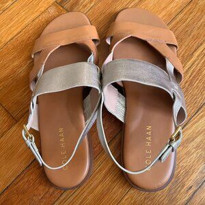 Cole Haan FAWN silver and tan sandals. New! Size 8